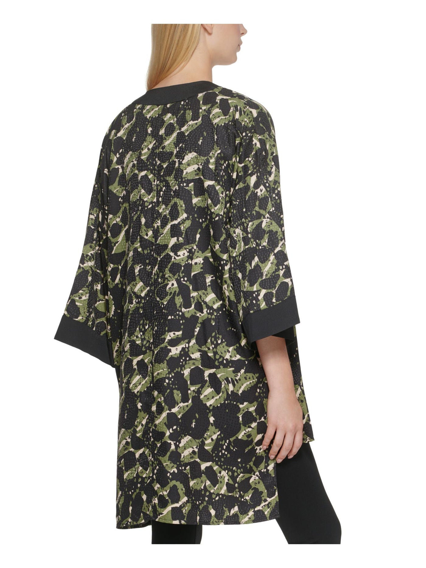 KARL LAGERFELD PARIS Womens Green Open Front Hi-lo Hem Kimono Printed Jacket S