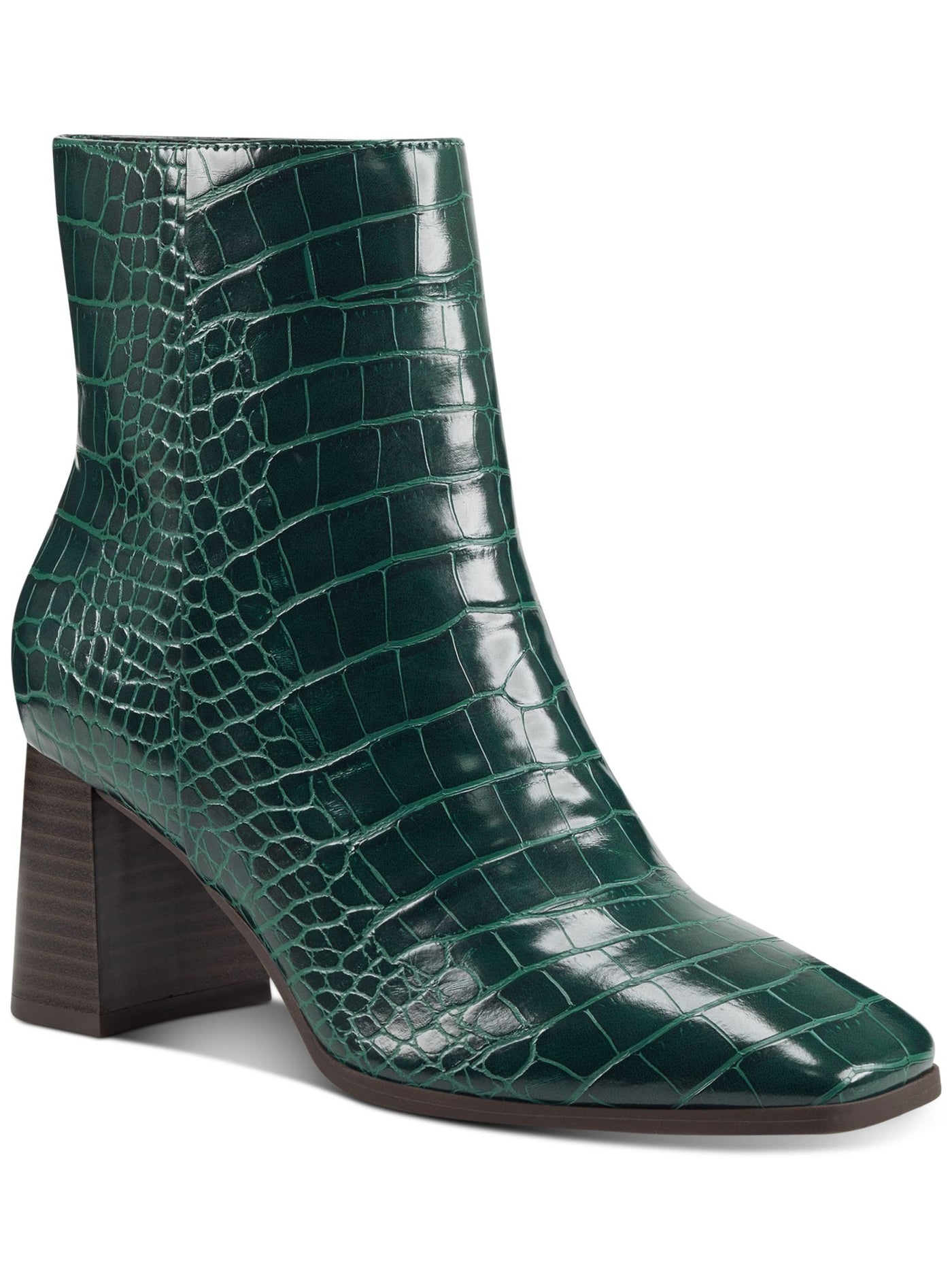 INC Womens Green Crocodile Comfort Slip Resistant Dasha Square Toe Block Heel Zip-Up Booties 5 M
