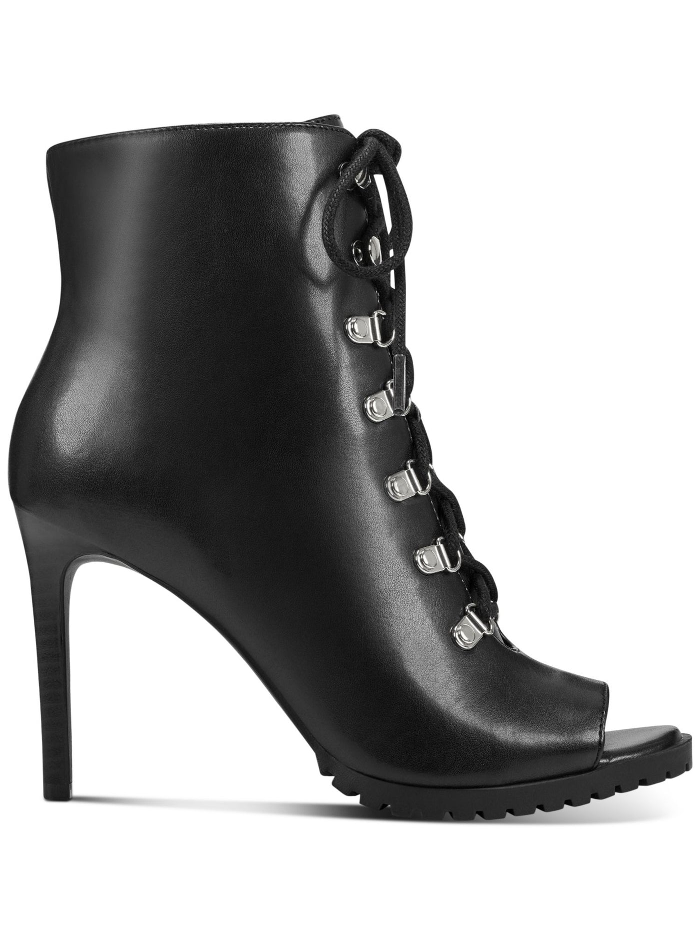 INC Womens Black Slip-Resistant Lace-Up Front Arch Support Cushioned Florita Open Toe Stiletto Zip-Up Booties 6.5 M