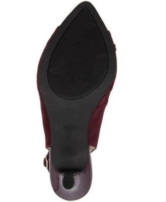 KAREN SCOTT Womens Wine Maroon Mixed Media Slingback Chain Detail Adjustable Strap Goring Giselee Pointed Toe Stiletto Buckle Dress Pumps Shoes M