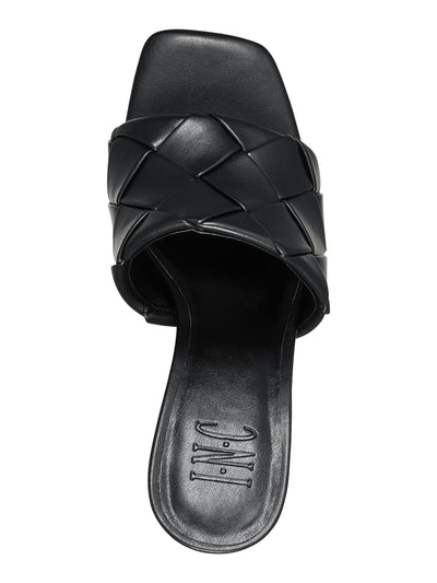 INC Womens Black Woven Cushioned Liah Square Toe Stiletto Slip On Dress Sandals Shoes 8.5 M