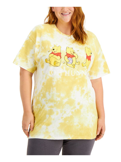 HYBRID APPAREL Womens Yellow Ribbed Logo Graphic Short Sleeve Crew Neck T-Shirt Plus 1X