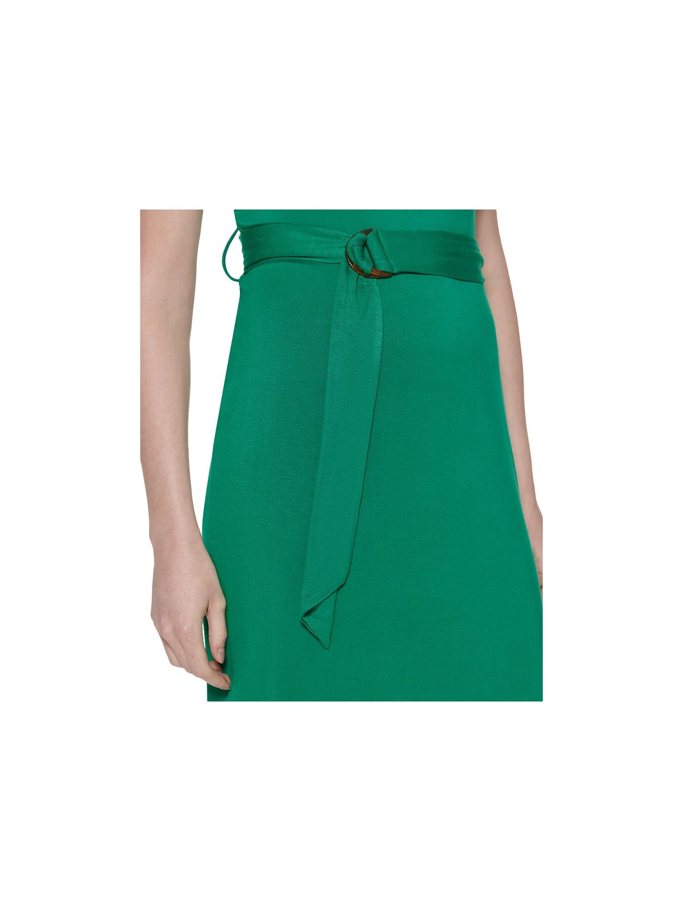 CALVIN KLEIN Womens Green Stretch Belted Unlined Sleeveless Boat Neck Above The Knee Wear To Work Sheath Dress 6