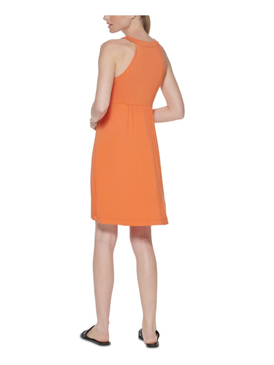 CALVIN KLEIN Womens Stretch Gathered Jersey-knit Sleeveless V Neck Above The Knee Baby Doll Dress