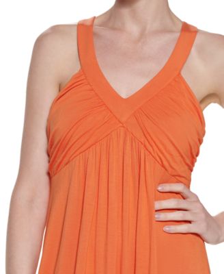 CALVIN KLEIN Womens Stretch Gathered Jersey-knit Sleeveless V Neck Above The Knee Baby Doll Dress