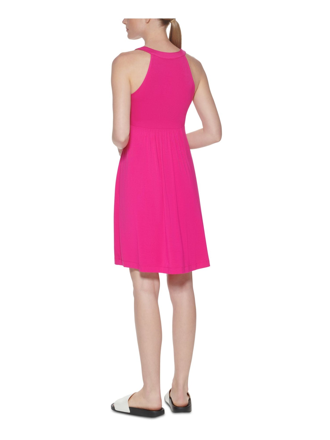 CALVIN KLEIN Womens Pink Pleated V Neck Above The Knee Sheath Dress 14
