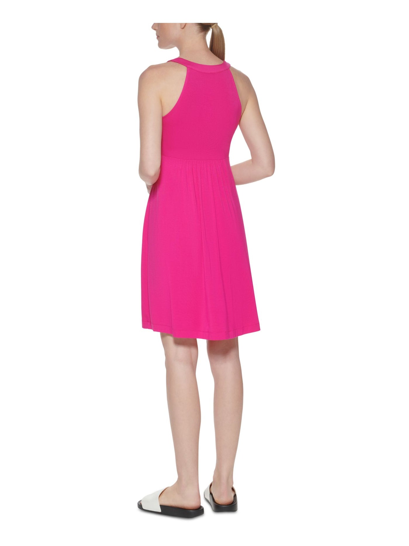 CALVIN KLEIN Womens Pink Pleated V Neck Above The Knee Sheath Dress 12