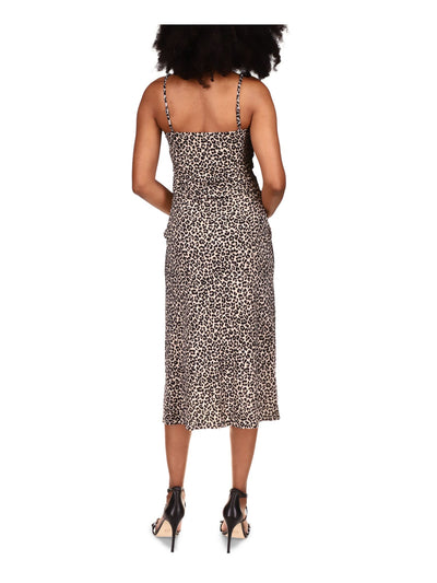 MICHAEL MICHAEL KORS Womens Brown Stretch Twist Front Pleated Chain Front Straps Animal Print Sleeveless V Neck Maxi Party Sheath Dress M