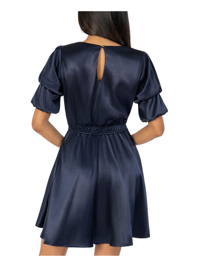 SPEECHLESS Womens Stretch Pocketed Lined Short Sleeve V Neck Short Party Fit + Flare Dress