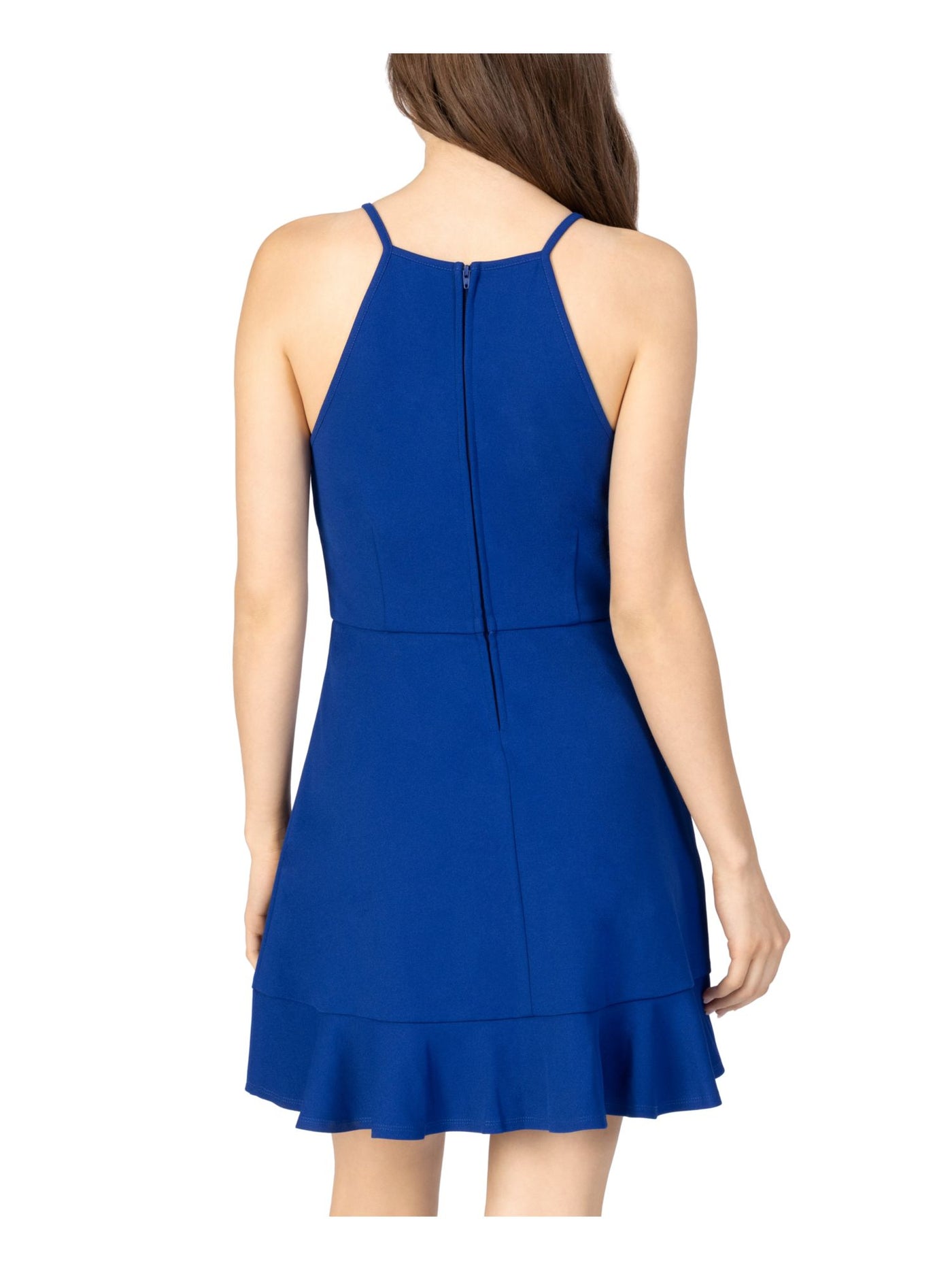 SPEECHLESS Womens Blue Stretch Zippered Ruffled Sleeveless Halter Short Fit + Flare Dress Plus XXL