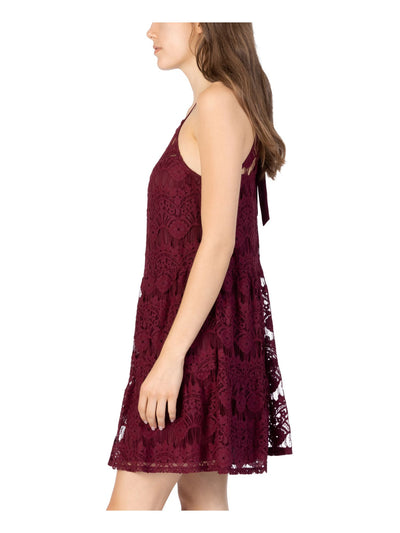 SPEECHLESS Womens Maroon Pocketed Tie Lace Tiered Lined Sleeveless Halter Short Shift Dress Juniors XS