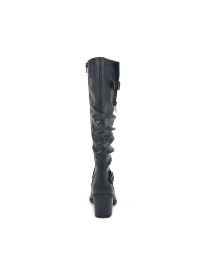 WHITE MOUNTAIN Womens Black Buckled Straps Goring Cushioned Ruched Desirable Almond Toe Block Heel Zip-Up Slouch Boot 11 M