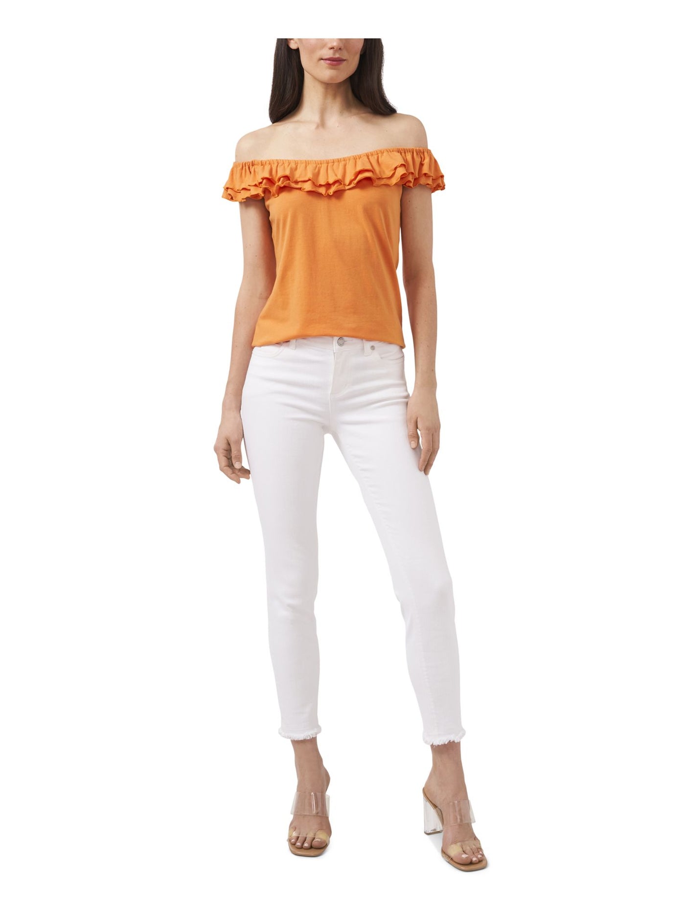 RILEY&RAE Womens Orange Stretch Ruffled Flutter Sleeve Off Shoulder Top XL