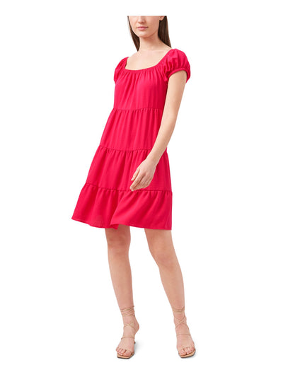 RILEY&RAE Womens Pink Pouf Sleeve Square Neck Short Shift Dress L