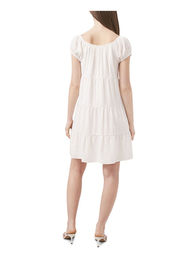 RILEY&RAE Womens White Pouf Sleeve Square Neck Short Shift Dress L