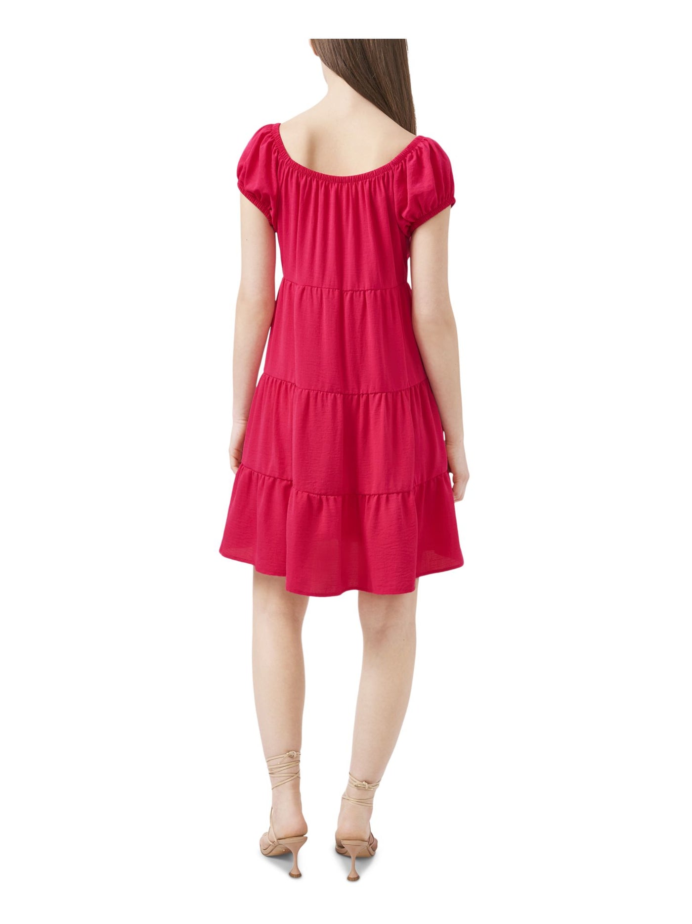 RILEY&RAE Womens Pink Pouf Sleeve Square Neck Short Shift Dress L