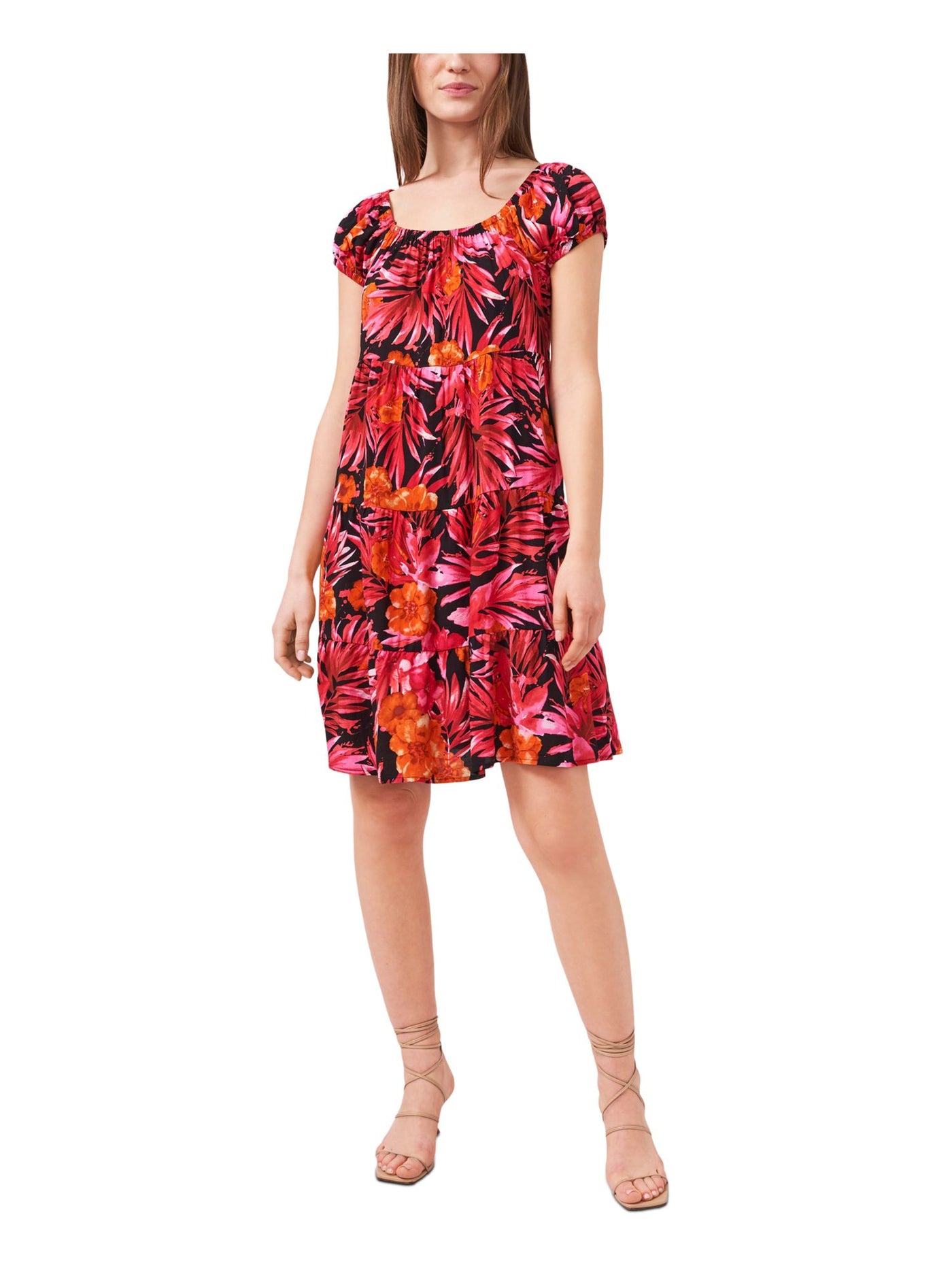 RILEY&RAE Womens Red Floral Short Sleeve Off Shoulder Short Party Fit + Flare Dress L