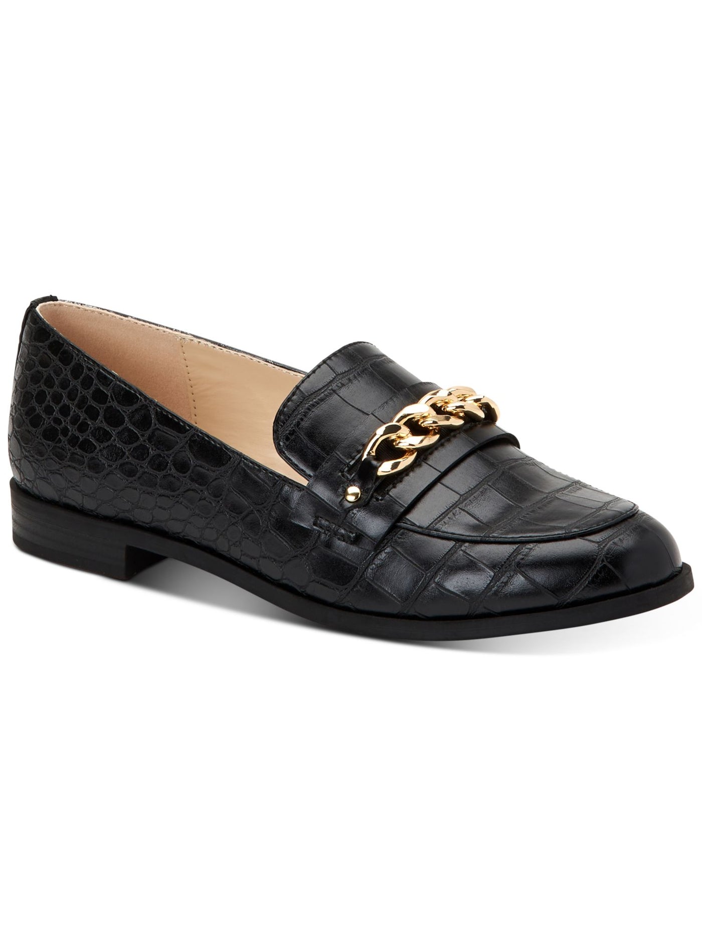 CHARTER CLUB Womens Black Crocodile Chain Comfort Kattelle Round Toe Block Heel Slip On Loafers Shoes 6 M