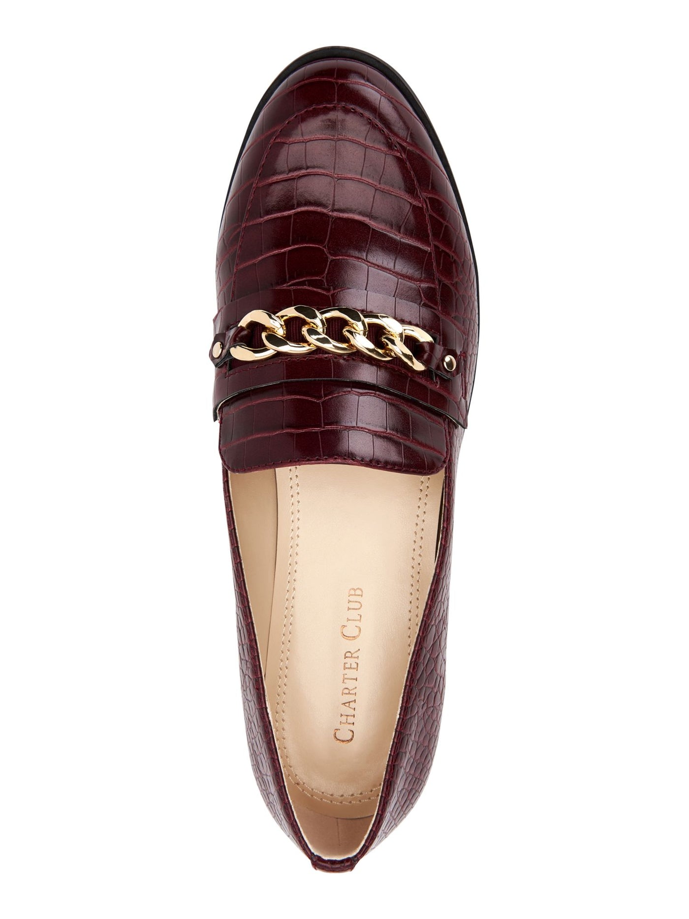 CHARTER CLUB Womens Burgundy Crocodile Chain Detail Padded Kattelle Almond Toe Block Heel Slip On Loafers Shoes 10 M