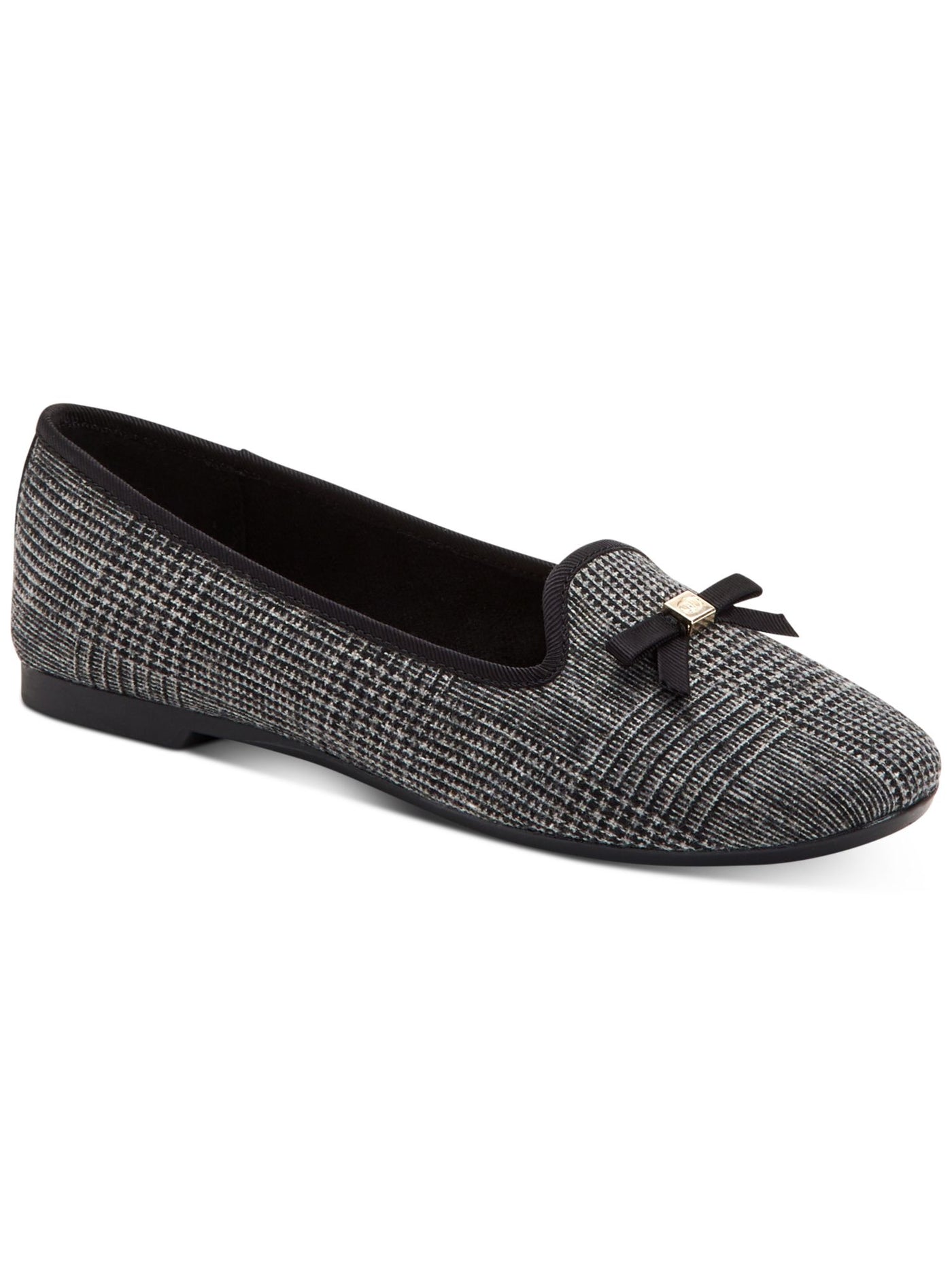 CHARTER CLUB Womens Gray Plaid Bow Accent Padded Kimii Round Toe Slip On Loafers Shoes 7.5 M