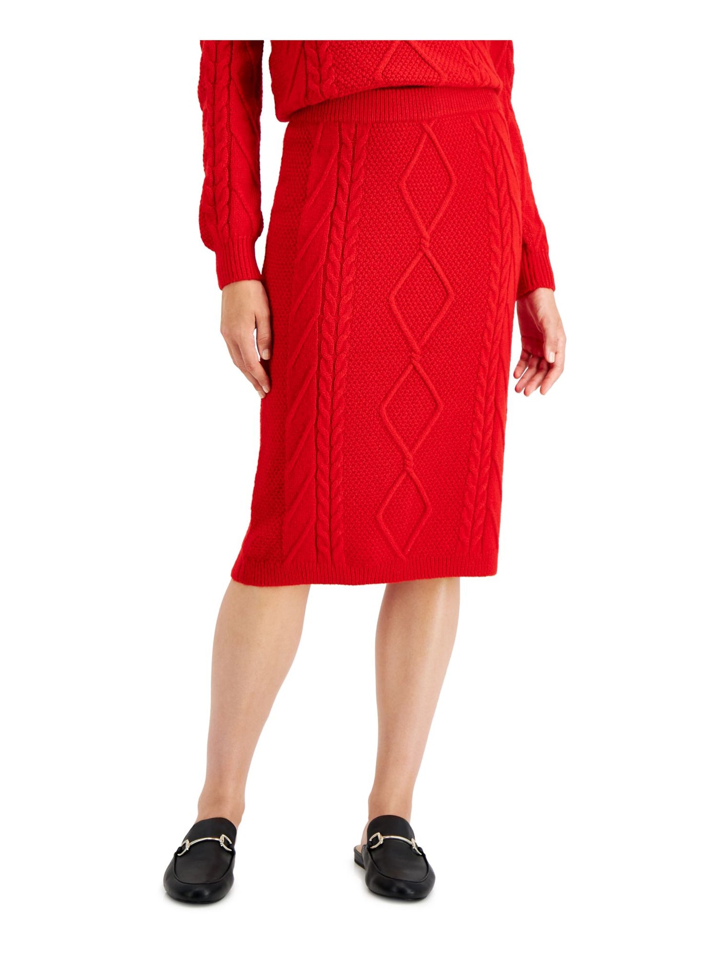 CHARTER CLUB Womens Red Knit Textured Ribbed Sweater Knee Length Pencil Skirt XL