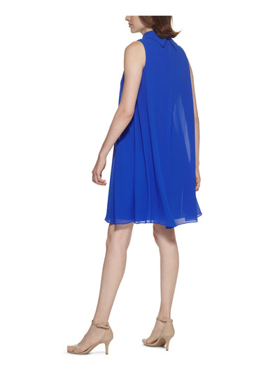VINCE CAMUTO Womens Blue Stretch Zippered Sheer Lined Sleeveless Mock Neck Above The Knee Party Shift Dress 6