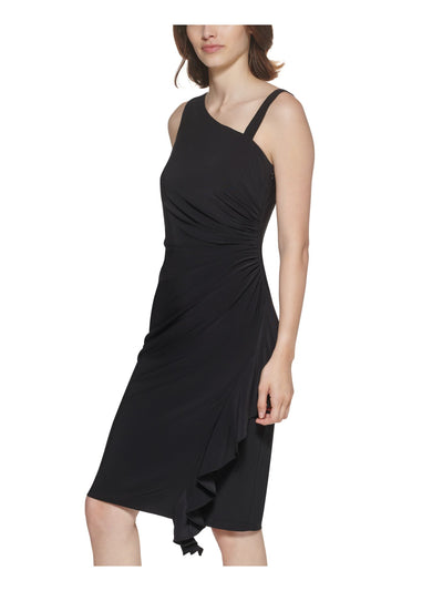 VINCE CAMUTO Womens Black Stretch Zippered Ruched Sleeveless Asymmetrical Neckline Above The Knee Party Body Con Dress 8