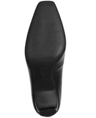 ALFANI Womens Black Cushioned Tarah Step N Square Toe Block Heel Slip On Leather Pumps Shoes M