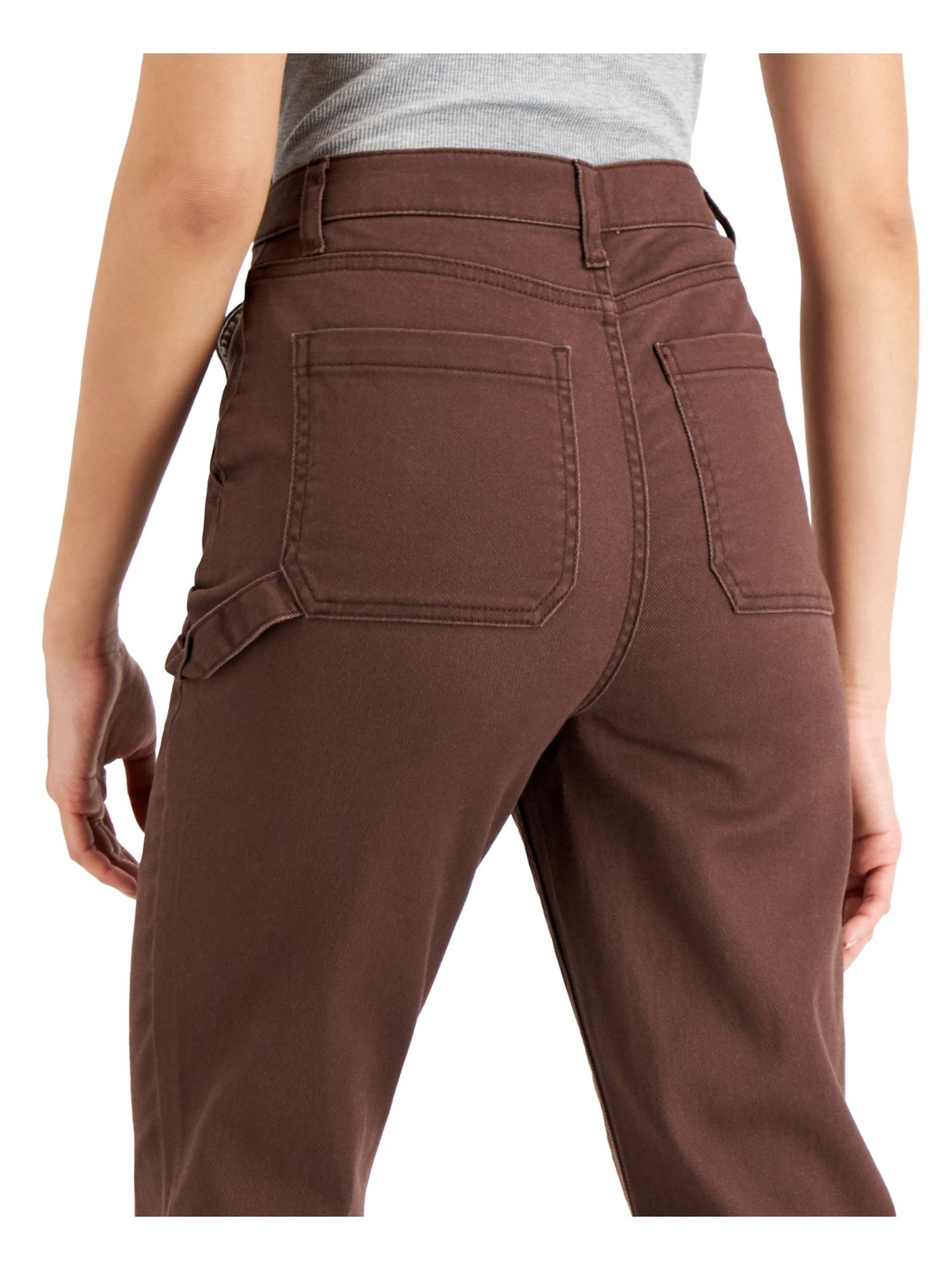 TINSELTOWN Womens Brown Stretch Pocketed Zippered Baggy Hi-rise Carpenter Straight leg Jeans 13