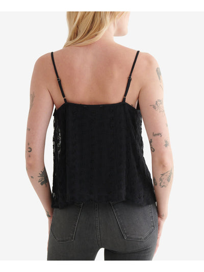 LUCKY BRAND Womens Black Embroidered Eyelet Button Front Lined Spaghetti Strap V Neck Tank Top XS