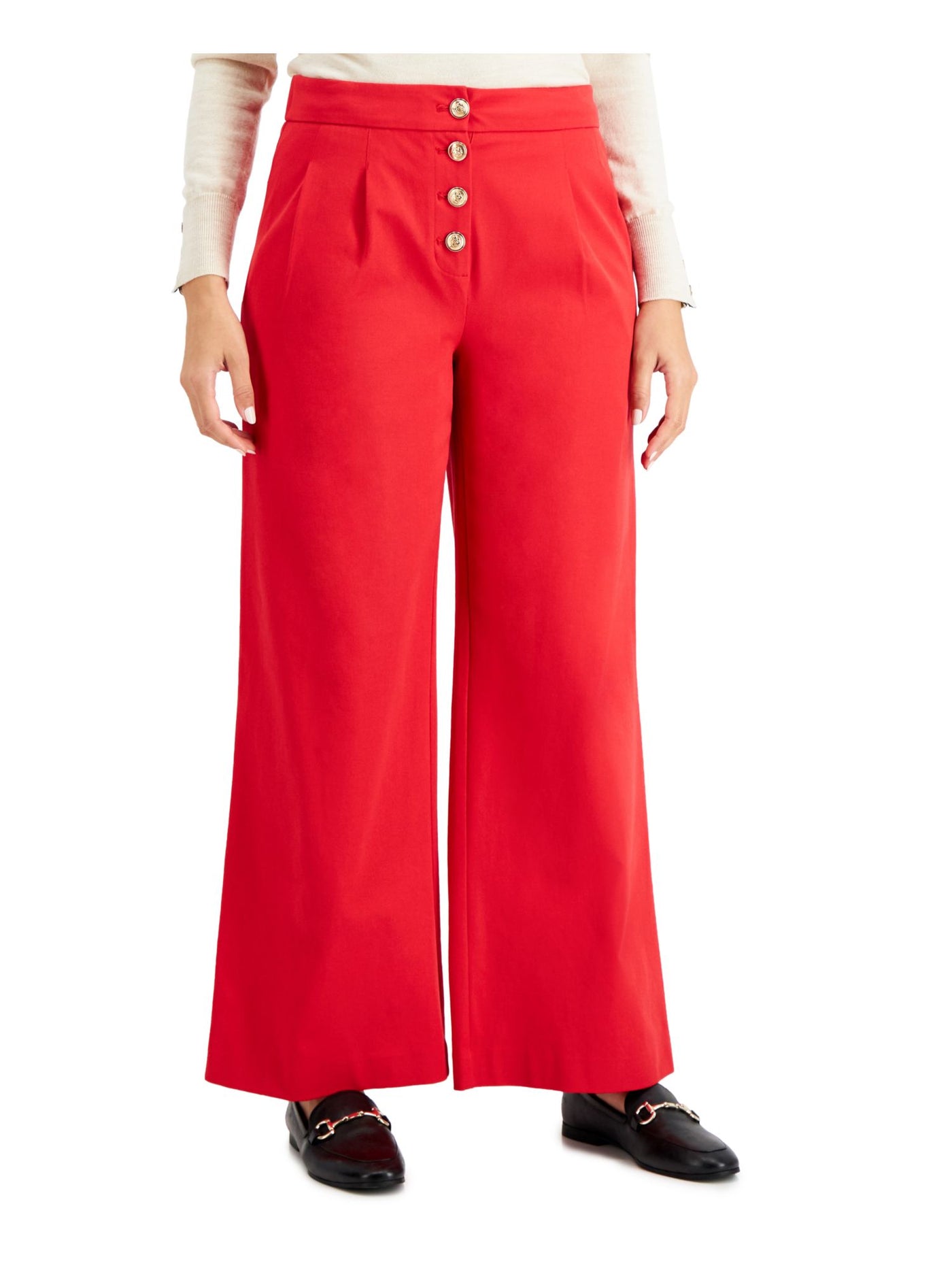 CHARTER CLUB Womens Red Stretch Pleated Pocketed Button Fly Wear To Work Wide Leg Pants 10