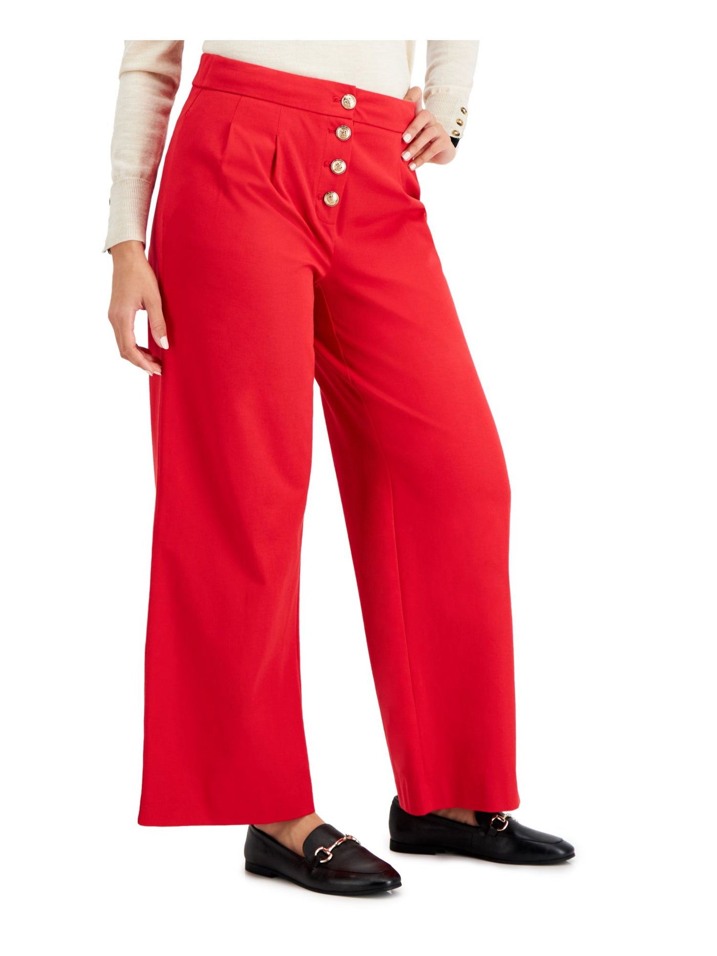 CHARTER CLUB Womens Red Stretch Pleated Pocketed Button Fly Wear To Work Wide Leg Pants 18