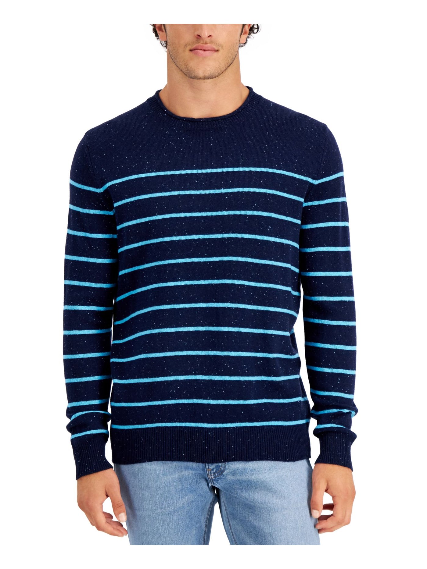 CLUBROOM Mens Gregor Navy Striped Crew Neck Classic Fit Pullover Sweater S
