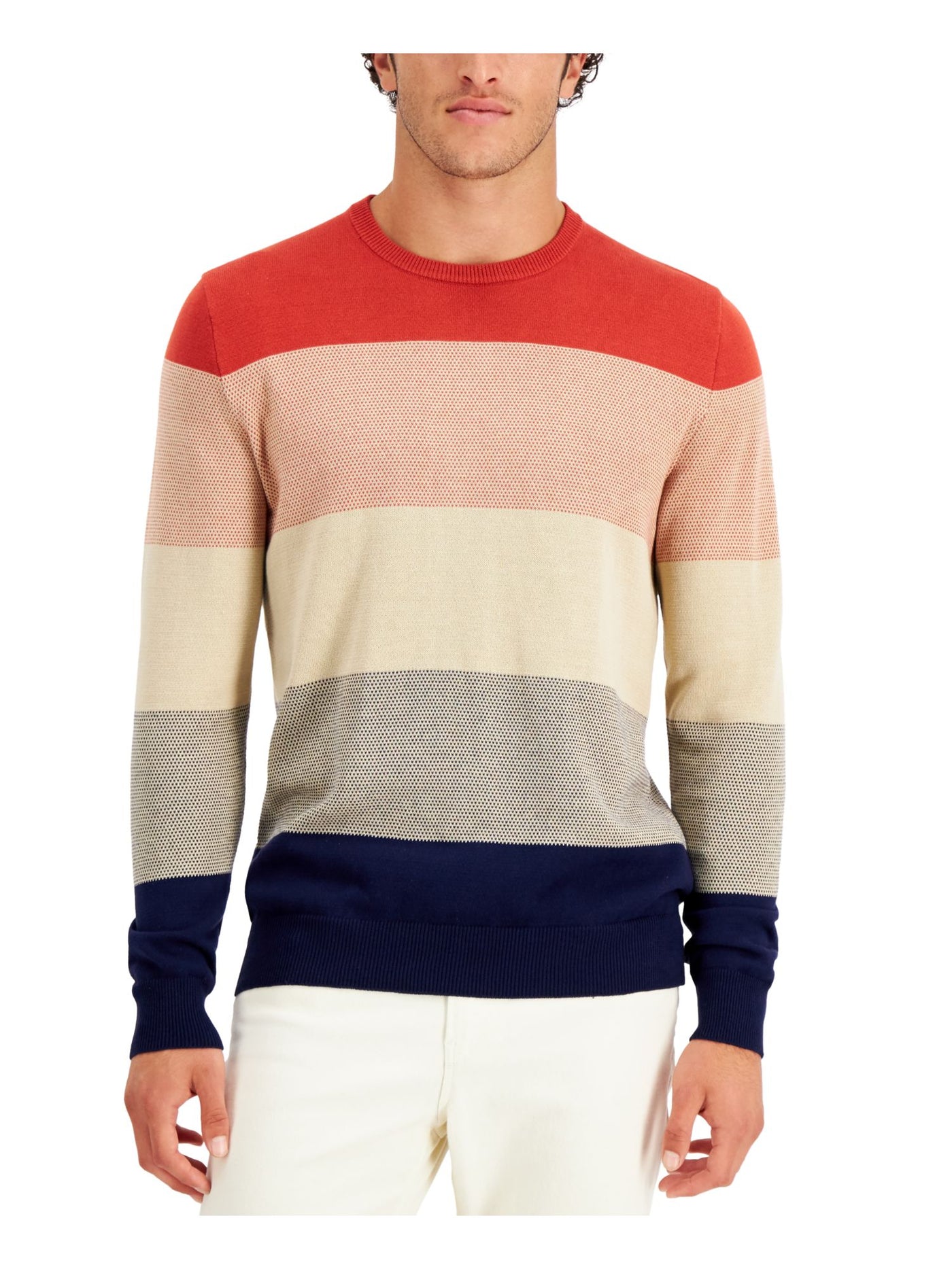 CLUBROOM Mens Coral Color Block Crew Neck Pullover Sweater XXL