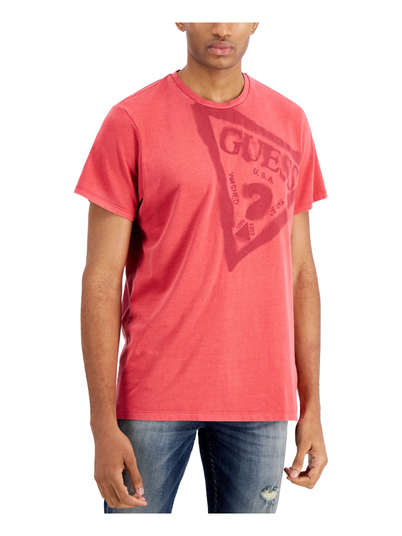 GUESS Mens Red Logo Graphic Short Sleeve Cotton Classic T-Shirt XL