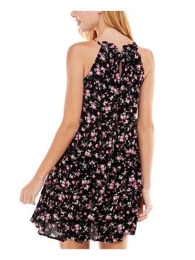 TRIXXI Womens Black Tie Floral Sleeveless Halter Short Fit + Flare Dress Juniors XL