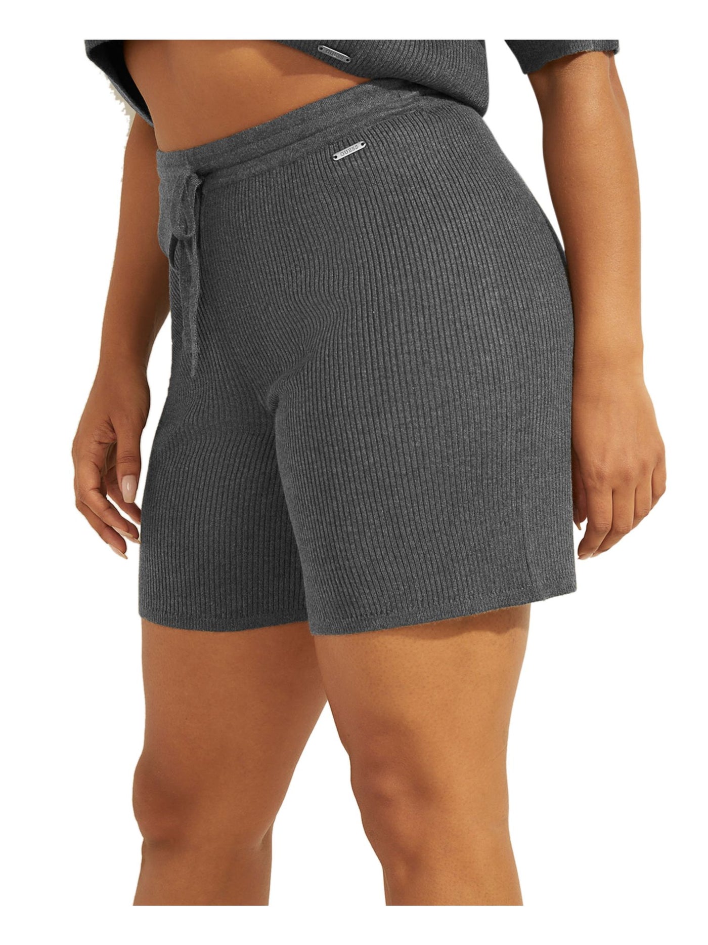 GUESS Womens Gray Ribbed Drawstring Waist Pull-on Style Bermuda Shorts XL