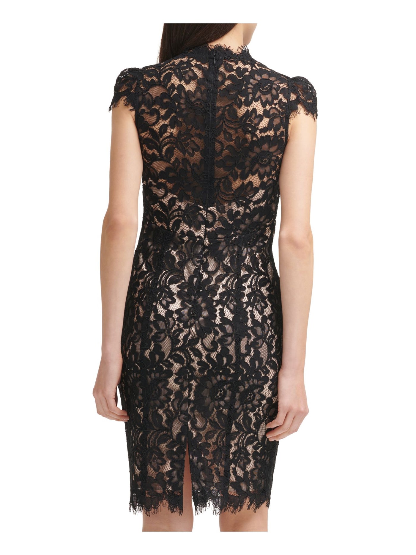 ELIZA J Womens Black Lace Zippered Cap Sleeve V Neck Above The Knee Cocktail Body Con Dress 8