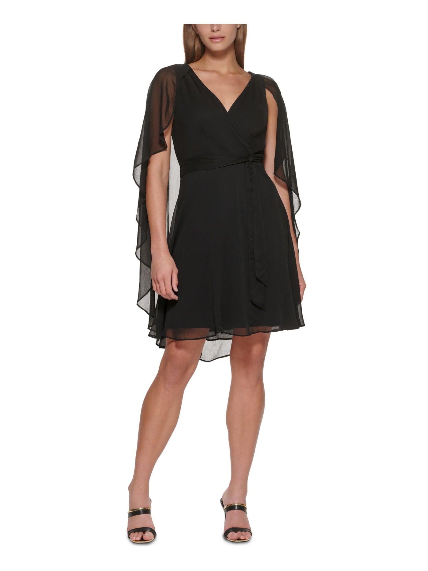 DKNY Womens Black Sleeveless V Neck Above The Knee Formal Fit + Flare Dress 6