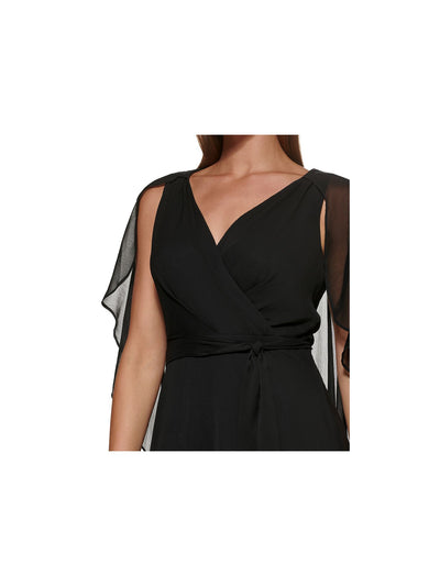 DKNY Womens Black Sleeveless V Neck Above The Knee Formal Fit + Flare Dress 2