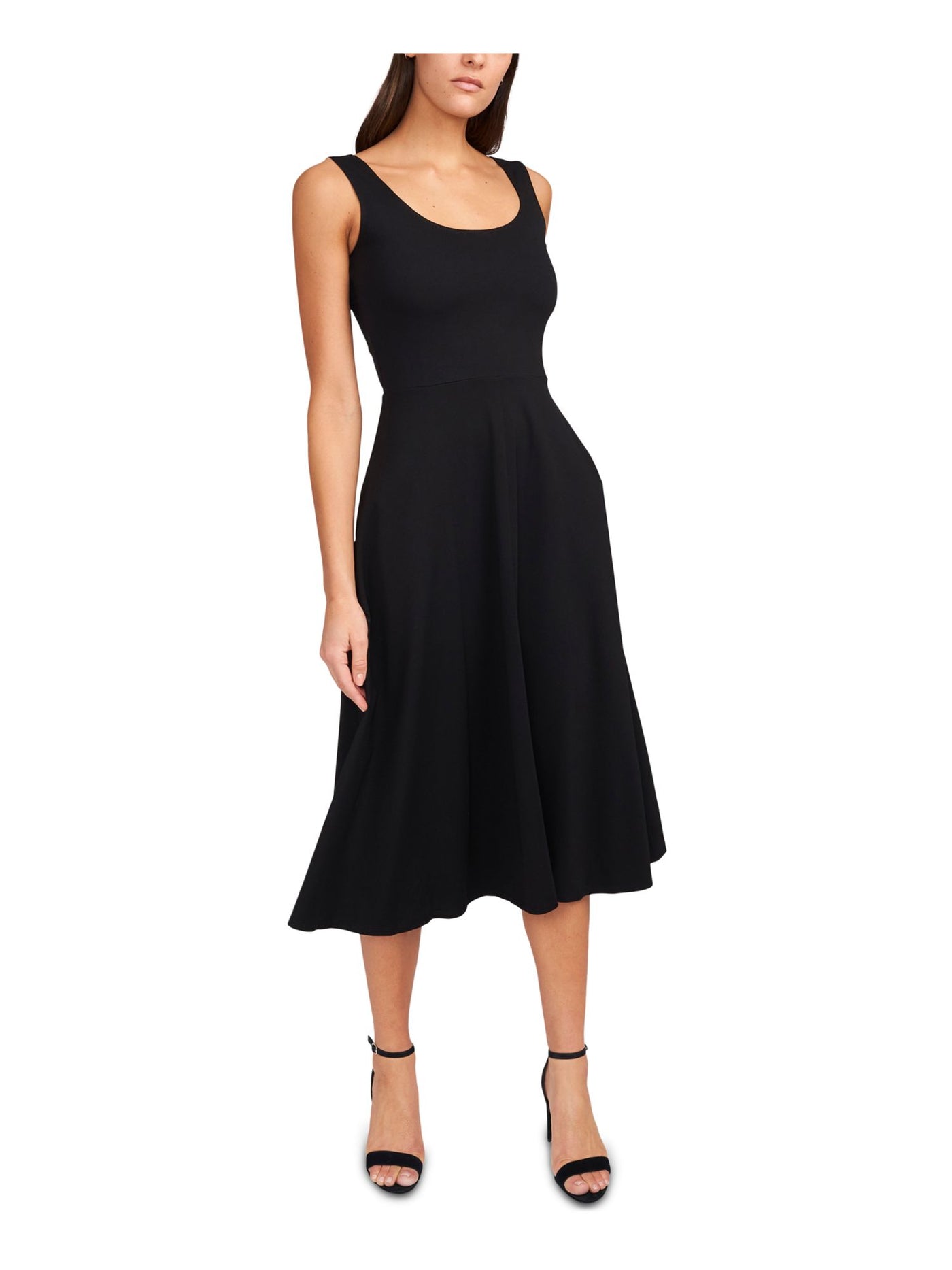 MSK Womens Black Pocketed Unlined Pullover Sleeveless Scoop Neck Midi Shift Dress Petites MP