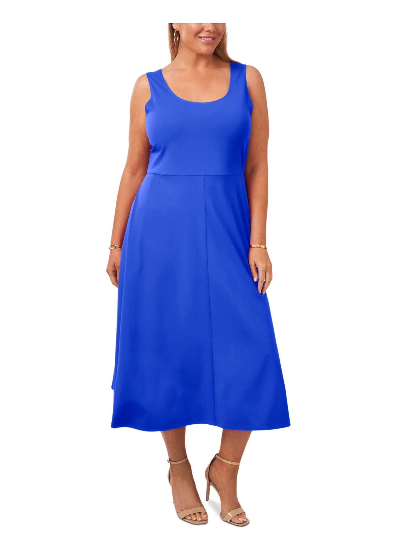 MSK Womens Blue Stretch Pocketed Jersey-knit Pullover Unlined Sleeveless Scoop Neck Below The Knee Fit + Flare Dress Plus 1X