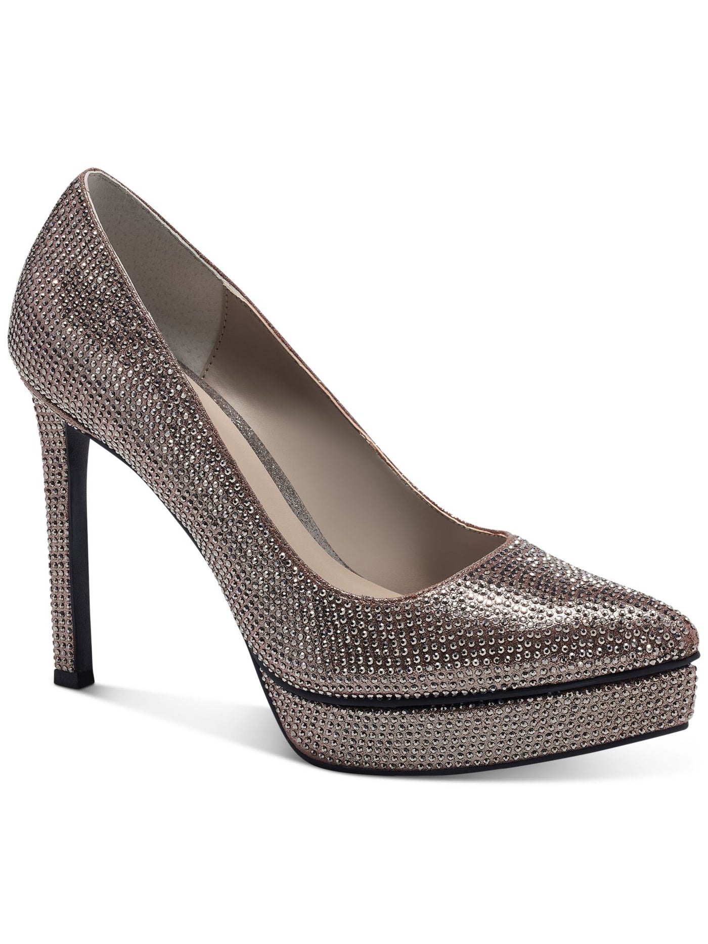 THALIA SODI Womens Brown Padded 1" Platform Metallic Rhinestone Joey Pointed Toe Stiletto Slip On Dress Pumps Shoes 5.5 M