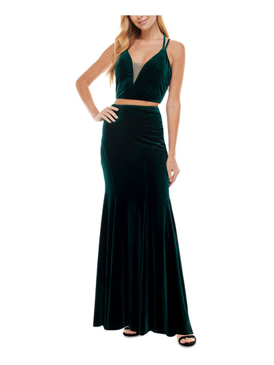 CITY STUDIO Womens Green Sleeveless V Neck Full-Length Prom Mermaid Dress Juniors 7