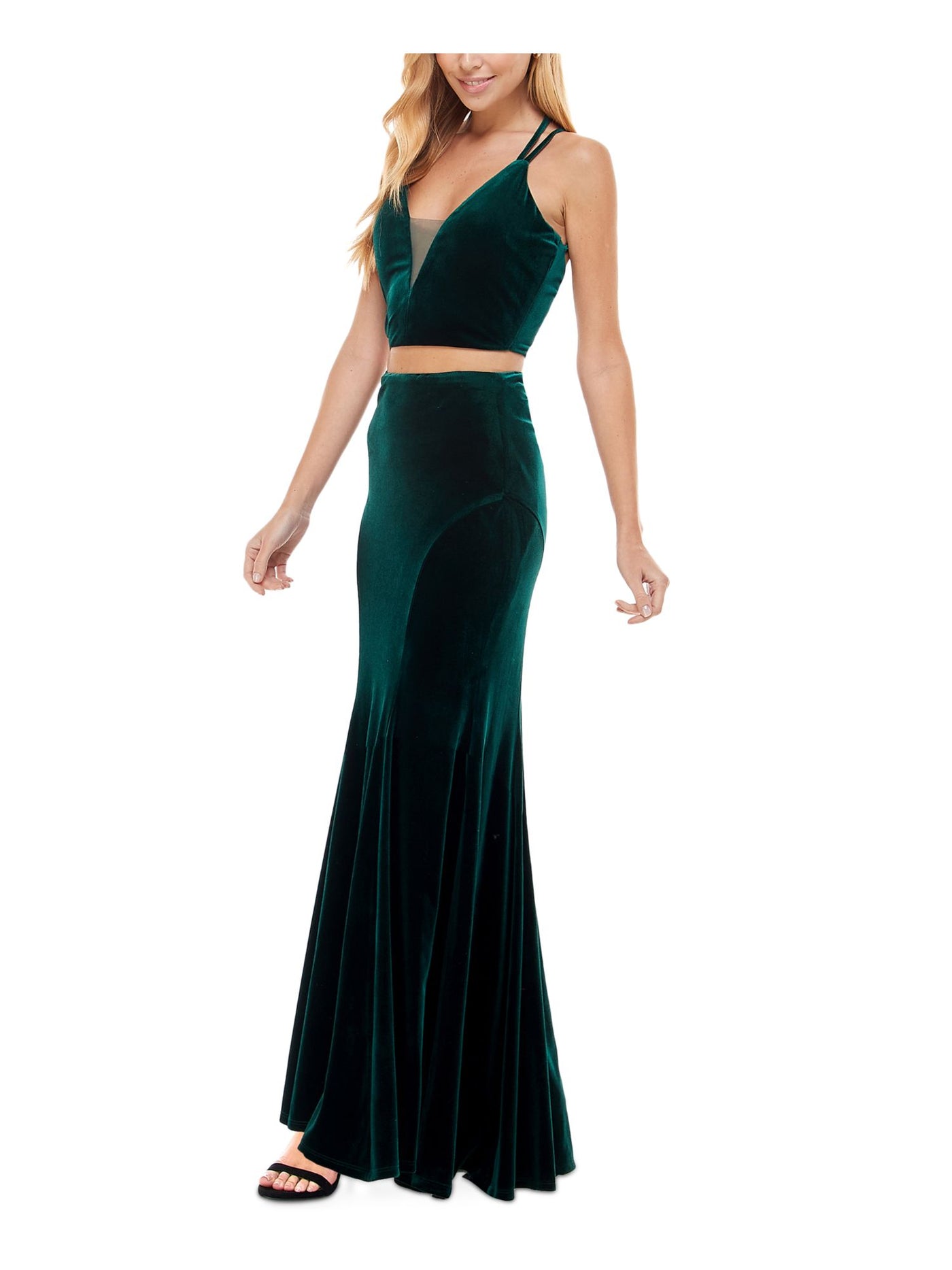 CITY STUDIO Womens Green Sleeveless V Neck Full-Length Prom Mermaid Dress Juniors 7