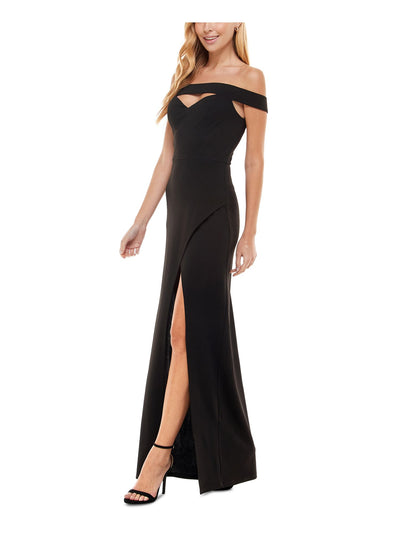 CITY STUDIO Womens Cut Out Zippered Slitted Cap Sleeve Off Shoulder Full-Length Formal Gown Dress