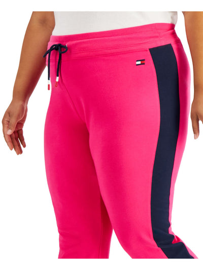 TOMMY HILFIGER Womens Pink Stretch Tie Ribbed Joggers Color Block Active Wear Pants Plus 1X