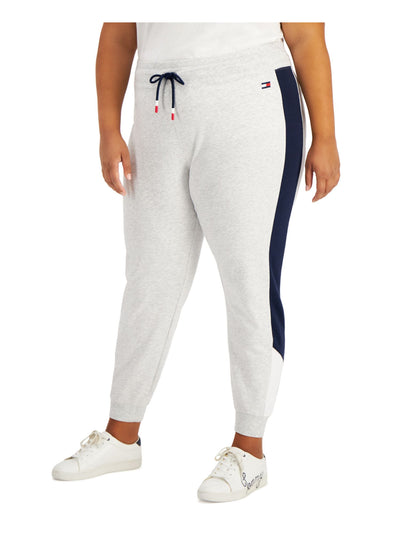 TOMMY HILFIGER SPORT Womens Gray Stretch Tie Drawstring Cuffed Color Block Active Wear Pants Plus 1X
