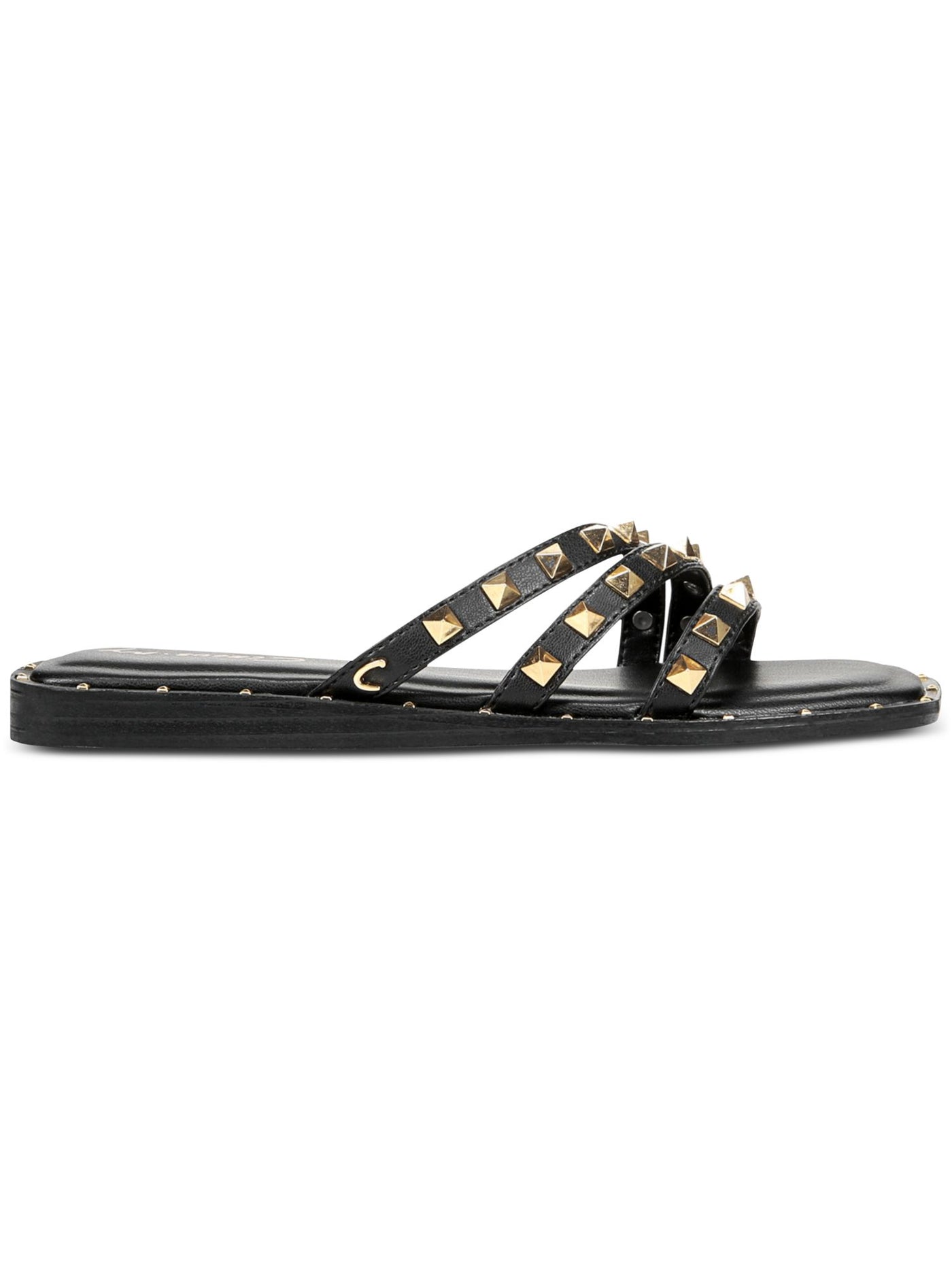 CIRCUS BY SAM EDELMAN Womens Black Studded Strappy Asymmetrical Padded Verity Square Toe Slip On Slide Sandals 7 M