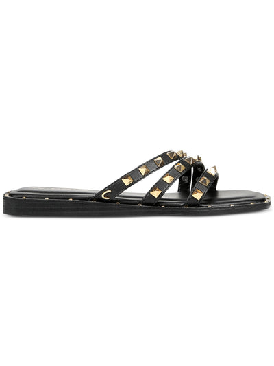 CIRCUS BY SAM EDELMAN Womens Black Studded Strappy Asymmetrical Padded Verity Square Toe Slip On Slide Sandals 7 M